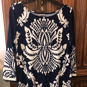 Navy blue and white dress.